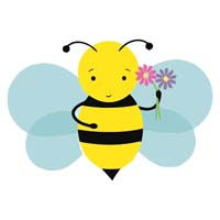 Blue wing bee with flowers poster